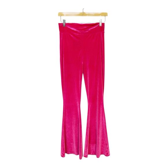 Lucky & Blessed LB Hot Pink Velour Velvet Pull On Bell Bottom Pants S - Picture 1 of 5